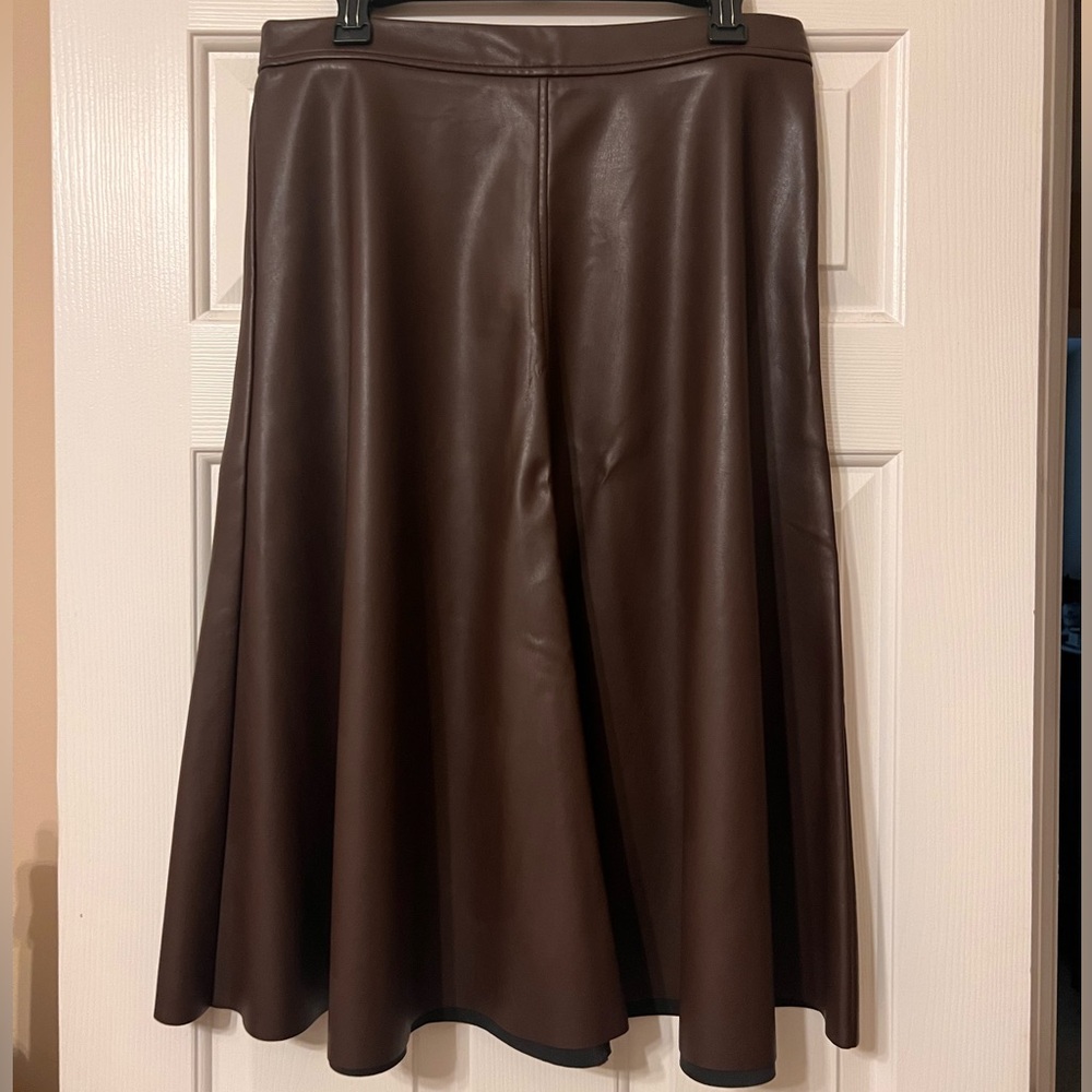 Banana Republic Factory Brown Faux Leather A-Line Midi Skirt Size 12 Petite NWT